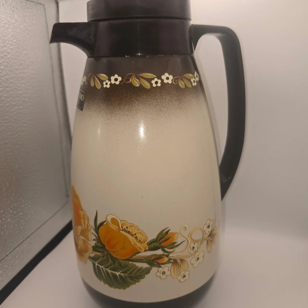 Vintage WMF Thermo Plus Carafe Orange Floral Mid Century Modern West Germany